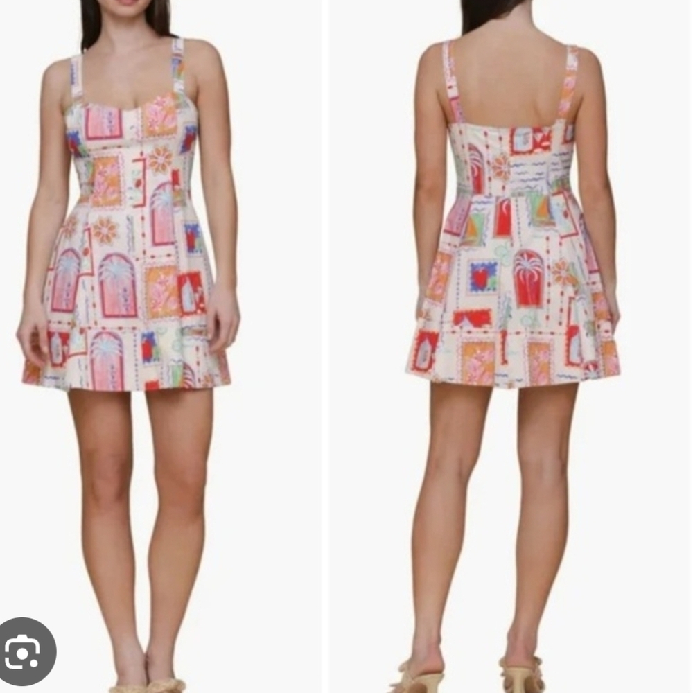 🤍▪️Avec Les Filles ▪️postcard Sweetheart Colorful Patterned Women Mini Dress